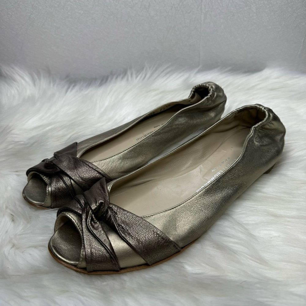 Attilio Giusti Leombruni (AGL) Metallic Peep Toe Leather Flats 41.5